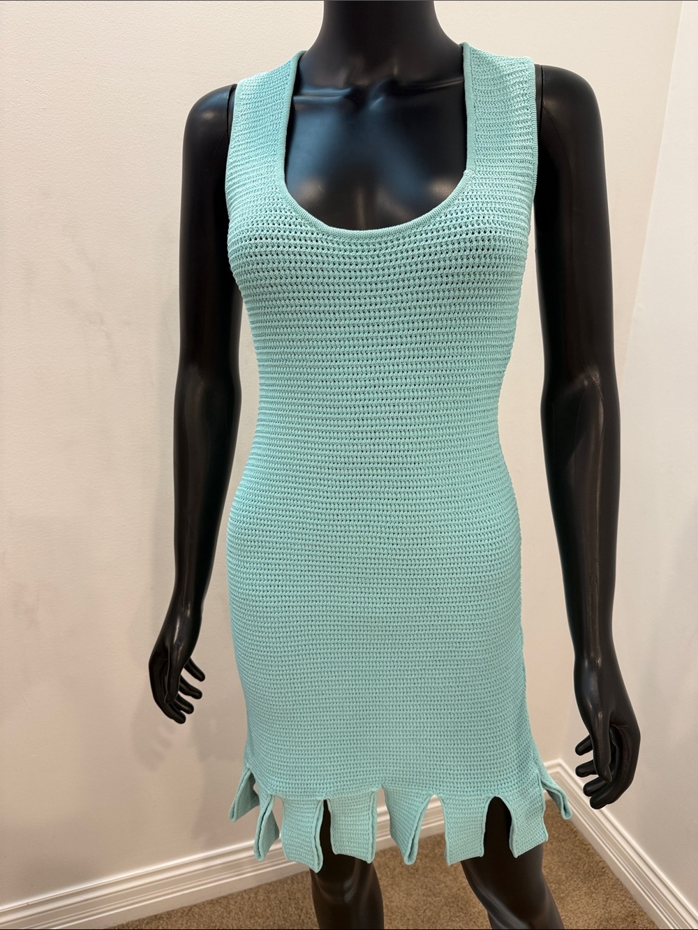 Bottega Veneta Salon 01 Knit Mini Dress XS Mint Blue Italy Rare Luxury worn once